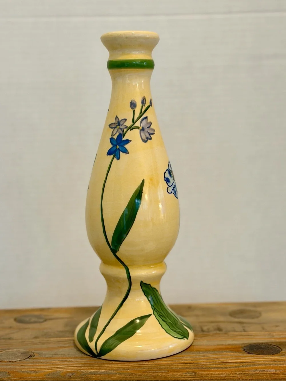 Blue Sky Yellow Ceramic Vase with Hand-Painted Floral Design